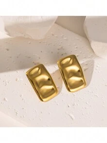 1個金色/鋼色歐美風格不褪色不凡設計不尋常款式不尋常款式耳環，高端不褪色誇張風格女士耳飾 - G85 幾何褶皺 耳釘 - 查看 2