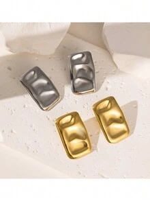 1個金色/鋼色歐美風格不褪色不凡設計不尋常款式不尋常款式耳環，高端不褪色誇張風格女士耳飾 - G85 幾何褶皺 耳釘 - 查看 1