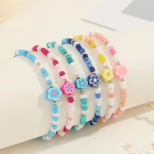 12pcs Multicolored Rice Bead Cute Girl Bracelet - Flowers - View 2