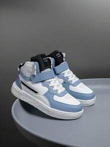 1 pereche de pantofi sport pentru copii, pantofi sport cu talpă înaltă, respirabili, elastici, cu absorbție moale a șocurilor, cu uscare rapidă, antiderapanți, rezistenți la uzură, model patchwork, pentru copii cu vârsta cuprinsă între 6 și 14 ani, băieți sau fete, stil casual - Dusty Blue - Vizualizare 7