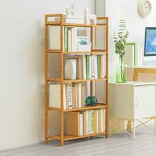 LIVINGANDHOME 3/4/5 Tiers Sturdy Bamboo Wood Book Storage Shelf Rack,Solid Wood Standard Bookcase, Freestanding Home Storage Display Furniture,Wood Pland Stand,Flower Stand Flower Holder,Slatted Design Multi Use Home Display Rack Multi-Functional Stoage Rack Shelf For Living Room,Bedroom,Bathroom,Kitchen,Office - Brown - View 10