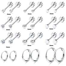 11 Pairs 14K Gold Plated Flat Back Earrings Small Stud Hoop Earring Sets For Multiple Piercing,Lightweight Dot Ball Cubic Zirconia Tiny Hypoallergenic Flatback Cartilage Earrings Set