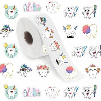 500pcs/Roll Tooth Stickers, Aesthetic 1 Inch Labels With 10 Patterns Per Roll, Self-Adhesive Stationery Seals For Scrapbooking, Envelopes, Party Supplies, Rewards & Motivation