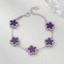 1pc Alloy Mother Of Pearl Flower Decorated Double-Sided Rhinestone Women Bracelet