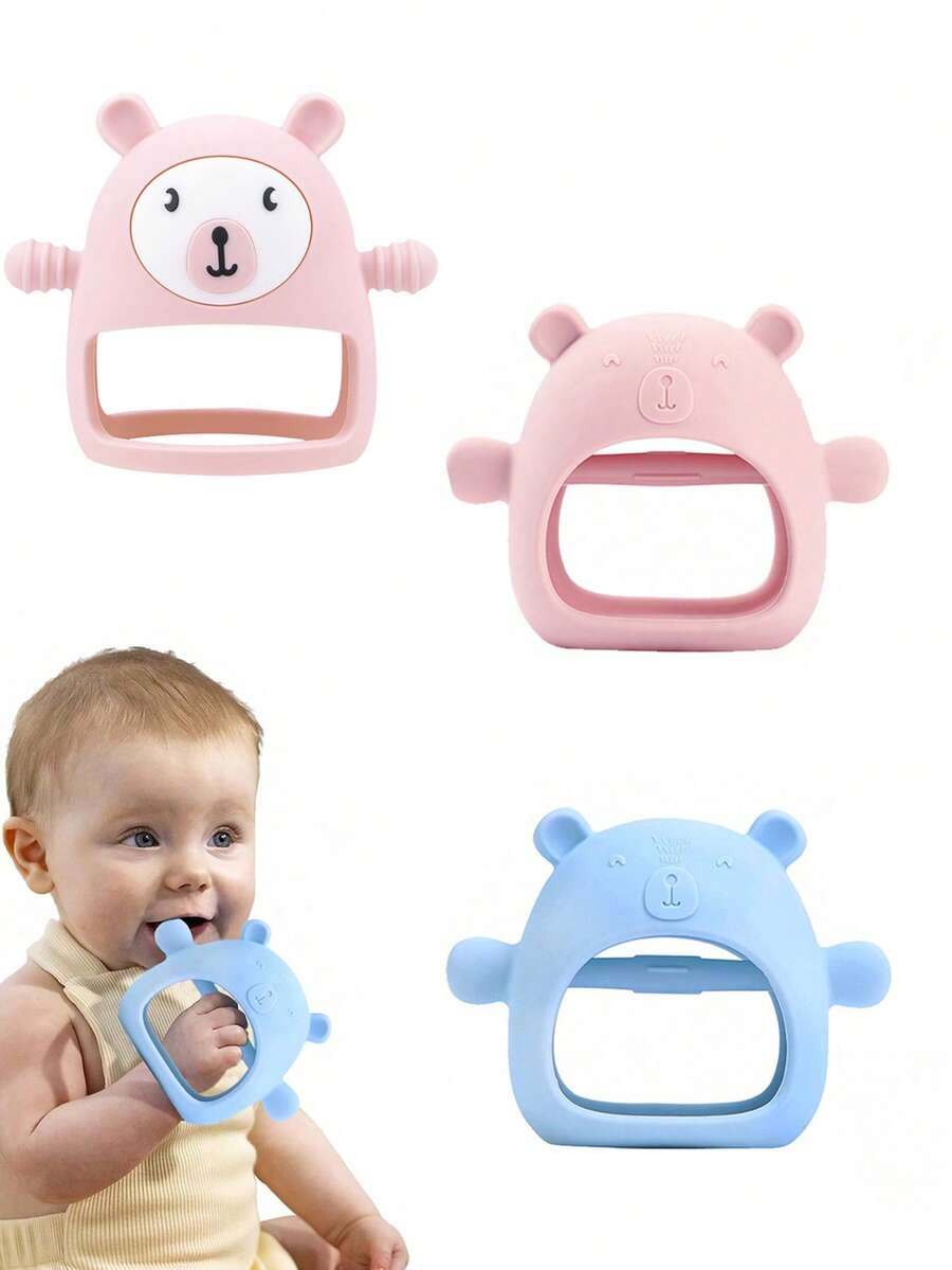 1Pc Blue & Pink Bear Baby Teether Silicone Teething Sensory Toys Babies Anti Dropping Infant Hand Teether Pacifiers Chewing Grasping Exercise Toys For Sucking Needs Early Educational(Some Parts May Be Random) Teething Toys - Multicolor - View 1