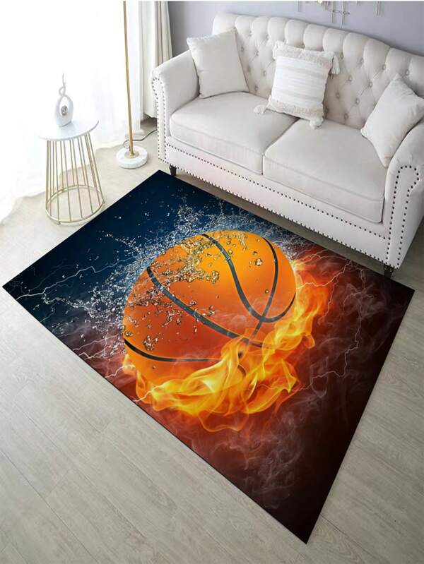 Un tapis moderne et minimaliste à motif de basketball, convient pour le salon, la chambre à coucher, le bord de lit, l'entrée, un tapis de sol antidérapant et absorbant, décoration de chambre