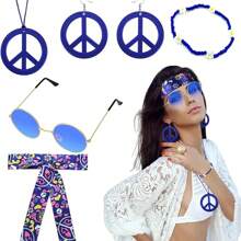 6 Stück Hippie Kostüm Accessoires Set, Boho Friedenszeichen Gänseblümchen 60er 70er Jahre Party Geschenke Dekorationen für groovige Party Halloween