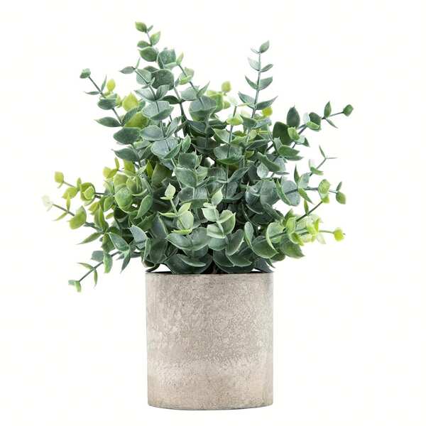 1 paquete de Plantas artificiales pequeñas tipo eucalipto en maceta para estantería, escritorio, hogar, baño, granja, mesa de café (Verde), día de San Valentín, regalo