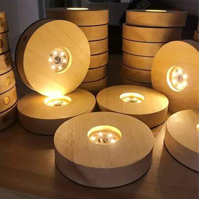 1 个 LED 照明底座，圆形/方形木制 LED 台灯，USB 供电，创意 DIY 水晶球灯座，手工制作环氧树脂迷你小夜灯