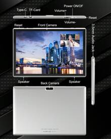 Tablet 10 Inch Android Tablet PC, 10.1" Android 14 Tablets, DDR4 6GB RAM 32GB ROM 2MP+8MP Dual Camera, WiFi-6 1TB Expand IPS Full HD Display Tab, 6000mAh Battery Powerful Performance Tablet - Lunar Silver - 查看 3