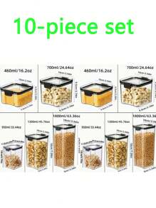 10 piezas / 1 pieza Contenedor de almacenamiento de plástico sellable, caja de almacenamiento de alimentos transparente, fiambrera, tarro de especias, frasco de almacenamiento de refrigerador, frasco para caramelos y frutas secas, para almacenar granos, arroz, fideos y otros suministros de cocina