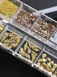 12 Grid 3D Ocean Theme Nail Decoration Pendant Alloy Shell Abalone Seahorse Starfish Conch Pearl Mini Caviar Beads Rhinestone 3D Ocean Series Metal Pendant Suitable For Nail Art Jewelry Making Technology DIY Nail Charms Nail Gems Nail Supplies