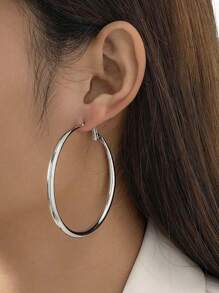 1 Pair Minimalist Solid Metal Hoop Earrings For Women, Punk Style Sexy Vacation Chic Versatile Earrings