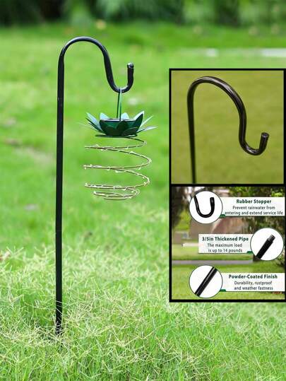 Sturdy Metal Black Shepherd Hook Garden Ground Plug Hook Hanging 32/48 Inch 1-Pack/2 Packs, Easy To Install And Save Space, Suitable For Bird Feeders, Outdoor Decorations, Plant Lights, Lanterns, Flower Baskets And More.