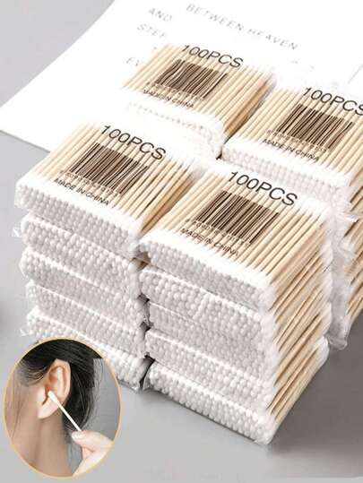 Hisopos de limpieza desechables de uso múltiple. Hisopos de limpieza de doble extremo para limpieza higiénica y aplicación de maquillaje, almohadillas desmaquillantes. Limpieza efectiva para orejas, nariz y eliminación de maquillaje, con caja de almacenamiento en colores blanco, rosa y verde