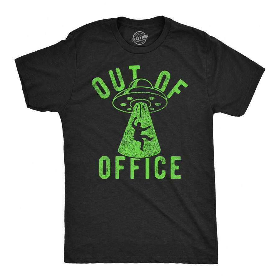 Mens Funny T Shirts Out Of Office UFO Sarcastic Alien Graphic Tee For Men Mens Funny T Shirts Cool Vintage Fashion T-Shirt Gift Classic Menswear - Heather Black - View 1
