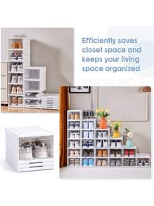 6 piezas/set Cajas para Zapatos de Plástico Transparente Apilables, Organizador de Zapatos para Armario, Contenedores Modulares para Almacenaje de Zapatos, Blanco almacenamiento de zapatos de plástico