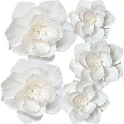 5 Pcs 12"(30cm) 10"(25cm)White Paper Flowers Artificial 3D Wall Decor Wedding Birthday Bridal Baby Shower Wall Decor,Birthday Party Decorations,Photo Backdrop,Archway Decor