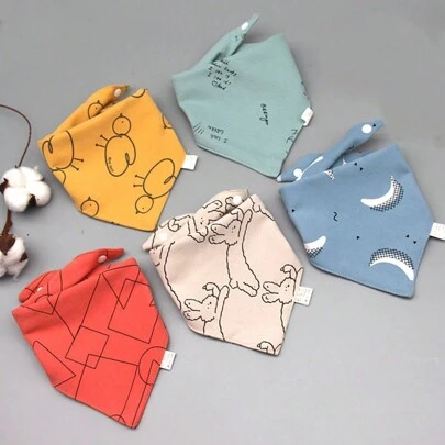 5 件套婴儿围兜套装，按扣防水婴儿三角巾，新生儿喂奶围兜，带可爱卡通设计