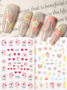 2 包多巴胺童趣指甲贴纸红心、星星、月亮和云朵卡通指甲贴花 Y2K 卡哇伊指甲装饰 DIY - 彩色 - 查看 2
