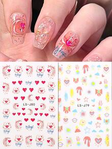 2 包多巴胺童趣指甲贴纸红心、星星、月亮和云朵卡通指甲贴花 Y2K 卡哇伊指甲装饰 DIY - 彩色 - 查看 1
