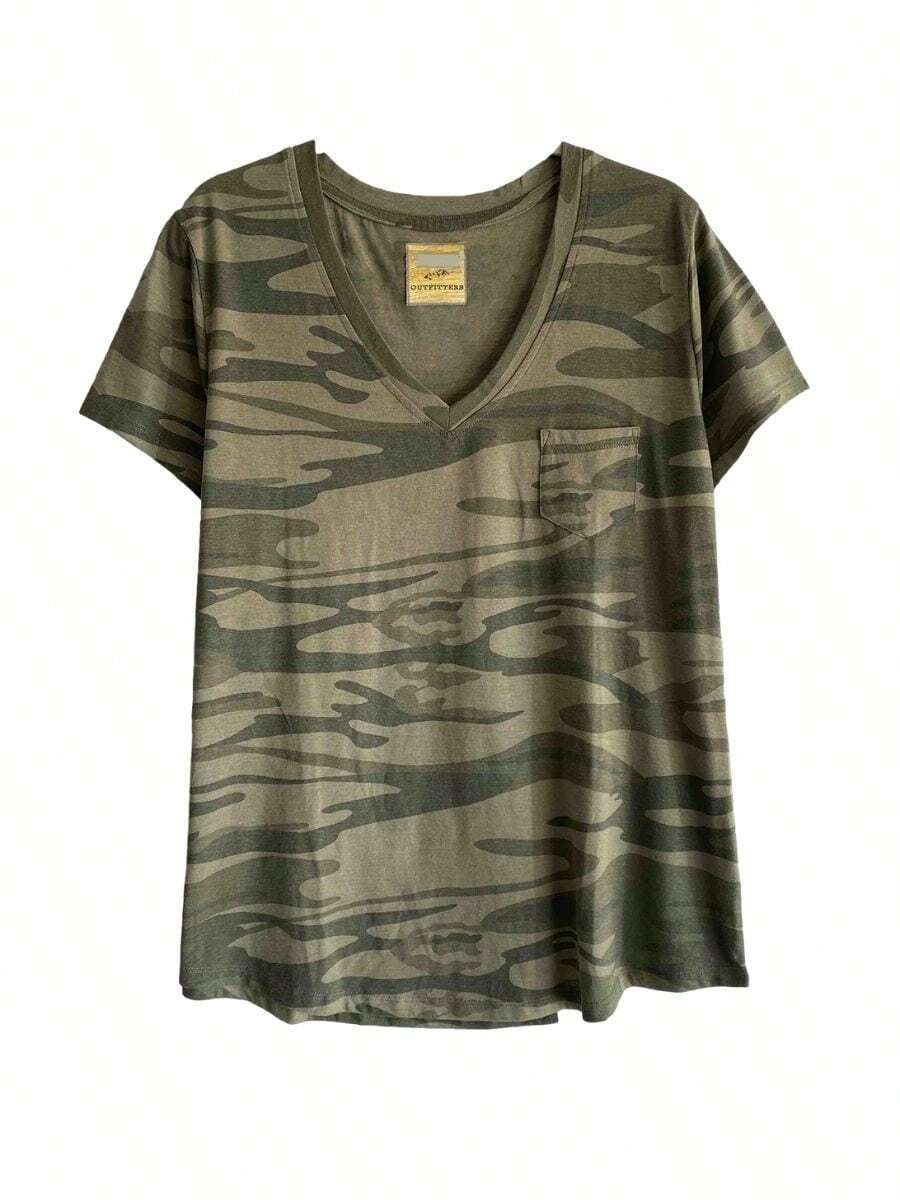 Victory Women's Pocket V-Neck T-Shirts - Olive camo - View 1