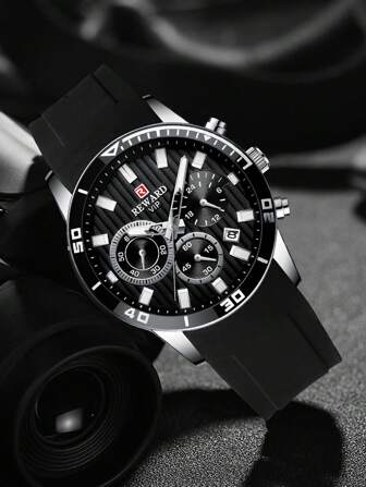 REWARD BELÖNING Herrkvartsklocka Silikonband Affärsmodestil Timingkalender Lysande händer Multifunktionell Herrarmbandsur Högkvalitativ present Klassisk designklockarmband