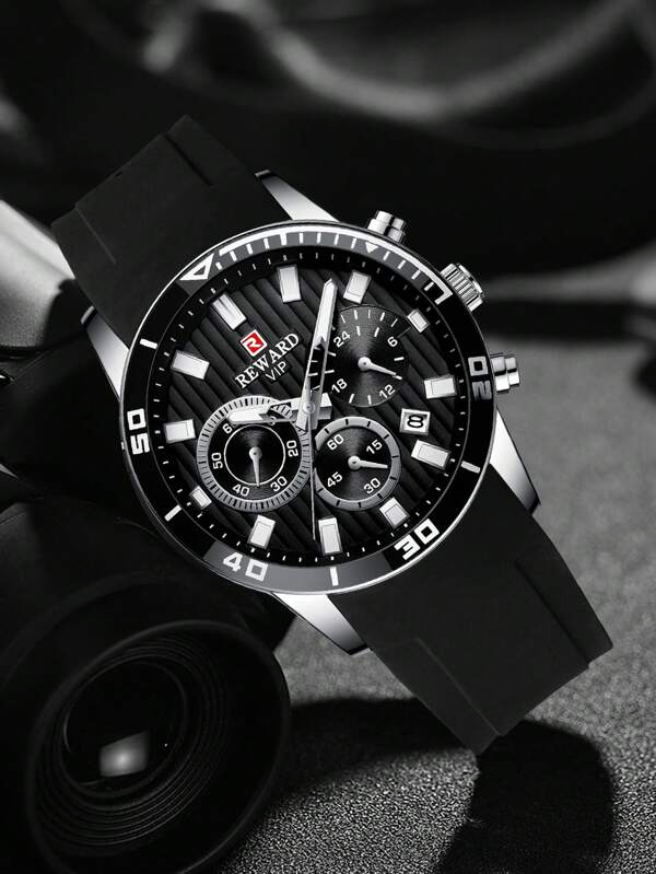 REWARD REWARD Men's Quartz Watch Silicone Band Business Fashion Style Timing Calendar Luminous Hands Multi-Functional Men Wristwatch High Quality Gift Classic Design Watch Band