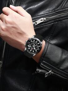 REWARD Men's Quartz Watch Silicone Band Business Fashion Style Timing Calendar Luminous Hands Multi-Functional Men Wristwatch High Quality Gift Classic Design Watch Band - Black - View 4