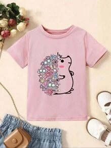 1 Stück für Kleine Mädchen lässige Mode lustig Igel Muster Rundhals Kurzarm T-Shirt, geeignet für Frühling, Sommer und Herbst Mode Kleidung