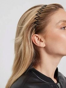 1 件简约女士隐形大波浪铁发带，无压力弹簧发箍，适用于化妆、洗脸、敷面膜、发饰头带，黑色 - 查看 3