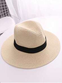 One Unisex Panama Jazz Hat With Flat Top, Fashionable Western Cowboy Straw Hat - A - View 3