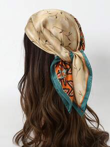1pc Ladies Floral Printed Bandana Square Scarf Silk Neck Head Wrap Bag Decorative Scarf Suitable For Daily Use - Multicolor - View 6