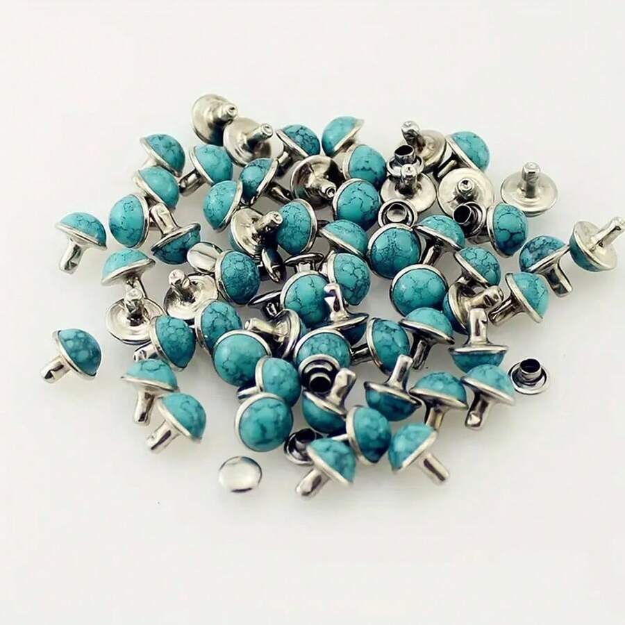 100pcs Colorful Acrylic Turquoise & Brass Rivets, Leather DIY Accessories 8mm Diameter