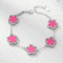 1pc Alloy Mother Of Pearl Flower Decorated Double-Sided Rhinestone Women Bracelet