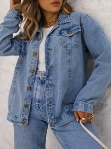 Women Denim Jackets & Coats - 中等水洗藍 - 查看 1