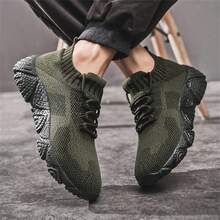 Giày thể thao nam dệt kim màu xanh lá cây, giày chạy bộ, giày giải trí ngoài trời - xanh quân đội - Xem 4