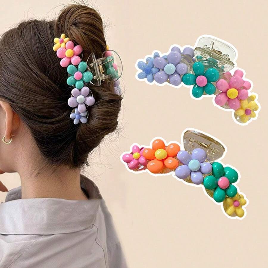 QUONMU 1 Móng Vuốt Hoa Nhiều Màu Với Phong Cách Dopamine, Kẹp Tóc 3.94in Đa Năng Cho Kiểu Tóc Updo, 2024 Móng Vuốt Tóc Cao Cấp Kích Thước Lớn Mới Cho Nữ - Nhiều màu - Xem 1