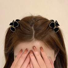 2pcs Women's Black Flocked Hairpins With Rhinestone Bow Detail Bow, Vintage Palace Style Hair Clip For Autumn And Winter, Suitable For Bangs And Princess Hairstyles Cute Flower Clip Valentine's Day Valentines