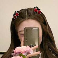 2pcs Women's Black Flocked Hairpins With Rhinestone Bow Detail Bow, Vintage Palace Style Hair Clip For Autumn And Winter, Suitable For Bangs And Princess Hairstyles Cute Flower Clip Valentine's Day Valentines