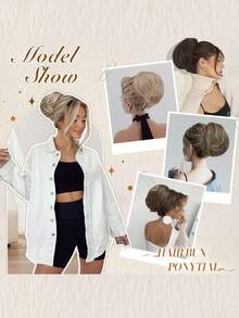 Búi tóc màu trắng vàng có lược Tóc giả ngắn Tóc đuôi ngựa Búi tóc Tóc giả tổng hợp Miếng tóc Phần mở rộng búi tóc tổng hợp có dây rút lược dành cho nữ 6 inch - Màu dương cầm - Xem 8