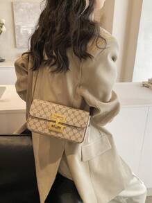 Dedoo 春夏热销新款，菱形复古花卉图案与时尚鳄鱼纹面料拼接，方形锁扣休闲小方包，高档简约百搭，可单肩、腋下、斜挎，适合日常通勤、购物、宴会等场合，也是馈赠亲友的理想之选。 - 卡其色 - 查看 4