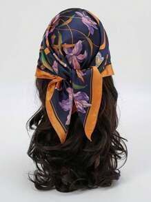 1pc Ladies Floral Printed Bandana Square Scarf Silk Neck Head Wrap Bag Decorative Scarf Suitable For Daily Use - Multicolor - View 10