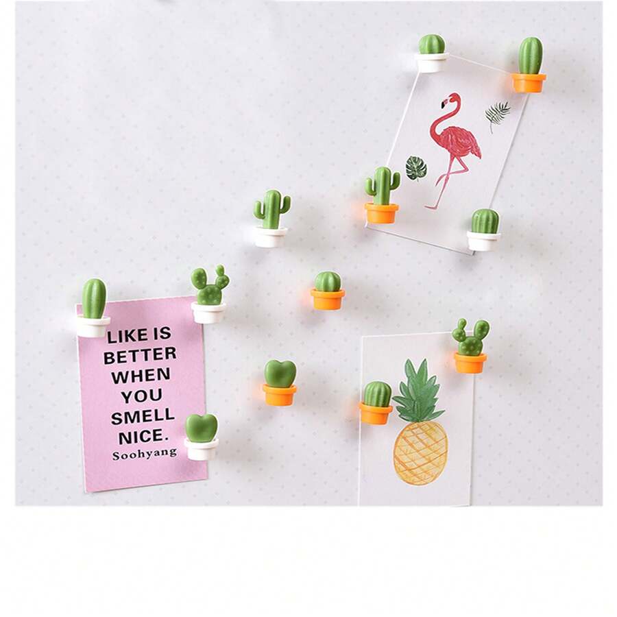 6 Miếng Dán Nam Châm Dán Tủ Lạnh Hình Xương Rồng Hoạt Hình Dễ Thương Cho Nhà Bếp - nồi trắng - Xem 1