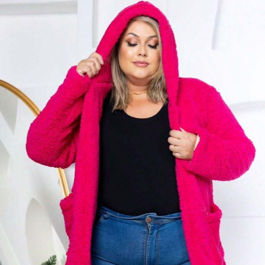 Plus Size Overcoats - Hot Pink - View 1