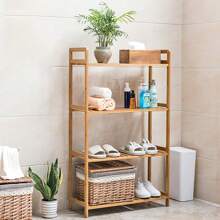 LIVINGANDHOME 3/4/5 Tiers Sturdy Bamboo Wood Book Storage Shelf Rack,Solid Wood Standard Bookcase, Freestanding Home Storage Display Furniture,Wood Pland Stand,Flower Stand Flower Holder,Slatted Design Multi Use Home Display Rack Multi-Functional Stoage Rack Shelf For Living Room,Bedroom,Bathroom,Kitchen,Office - Brown - View 7