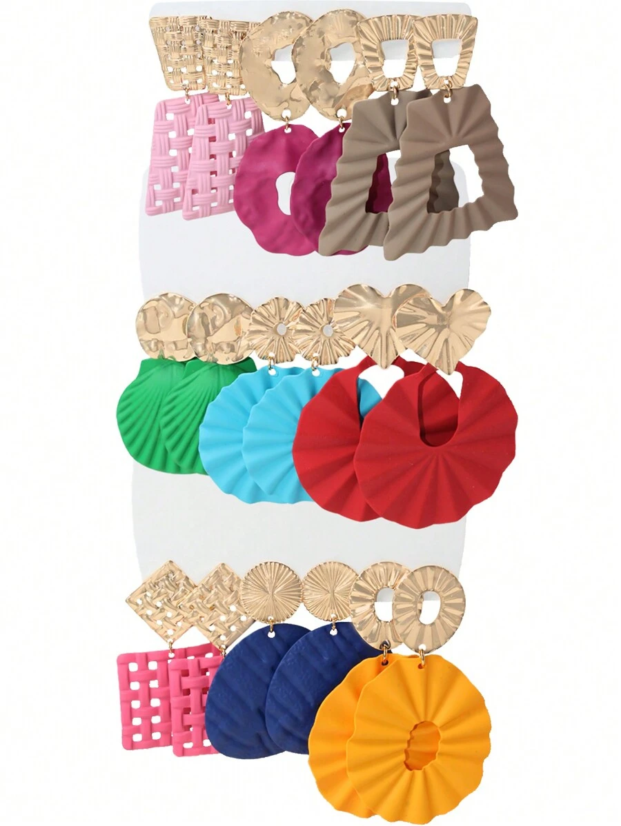 Betykuku 9pairs Colorful Geometric Shape Pendant Earrings - Multicolor - View 1