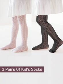 2 Pairs Diamond Printed Mesh Leggings For Girls, Suitable For Daily Wear - Multicolor - View 1