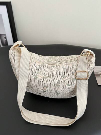 夏季新款纯色编织简约法棍包女士单肩斜挎腋下包