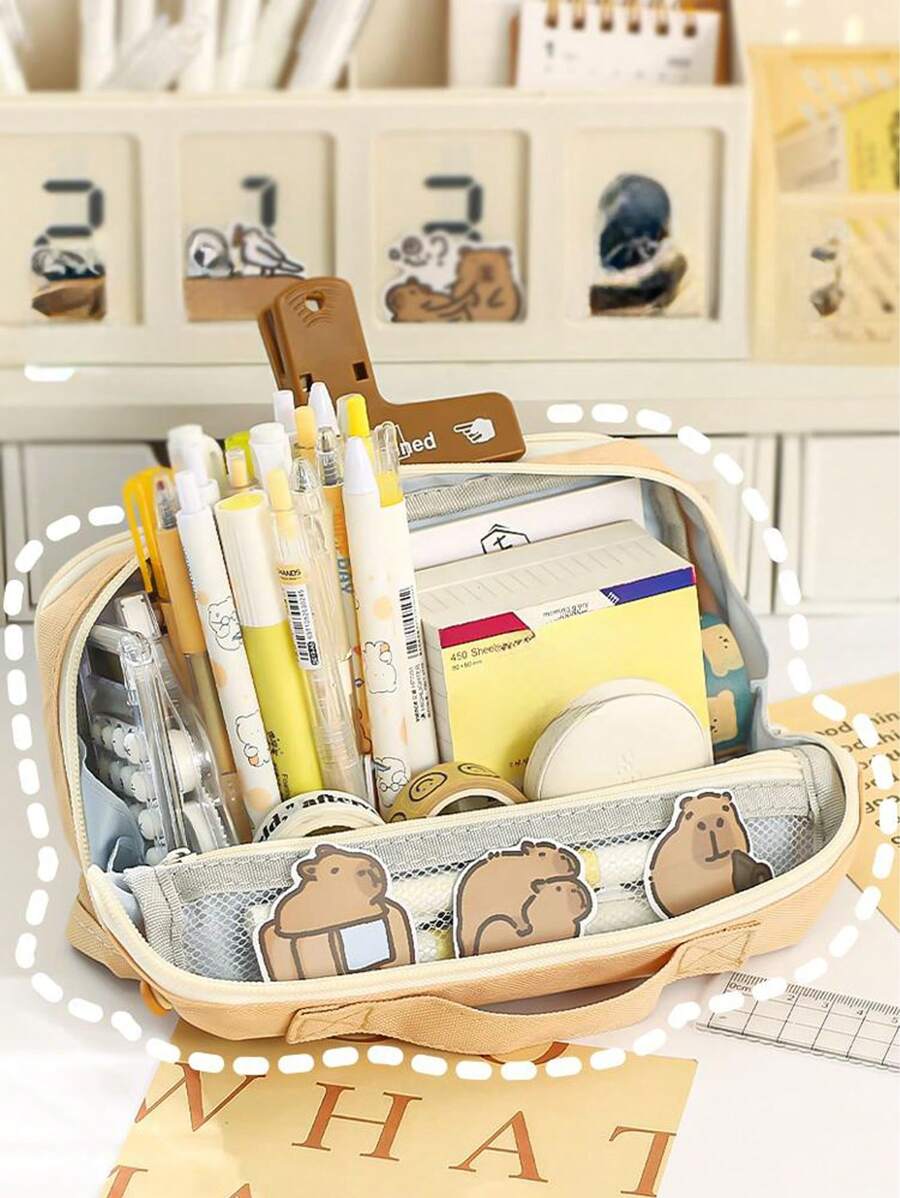 DoubleSided Large Capacity Pencil Case, Stationery Box With High